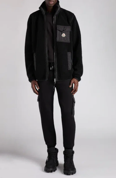 Moncler Teddy-effect Fleece Sweatshirt With Zip And Pocket In Black