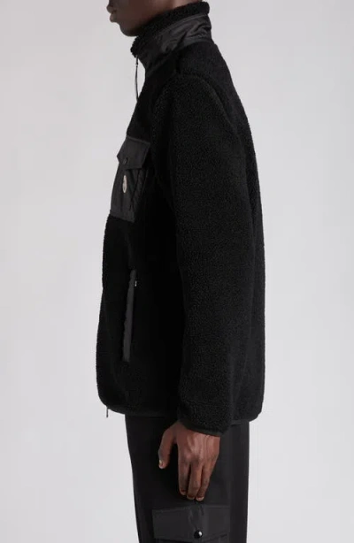 Moncler Teddy-effect Fleece Sweatshirt With Zip And Pocket In Black