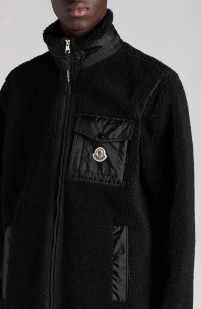 Moncler Teddy-effect Fleece Sweatshirt With Zip And Pocket In Black
