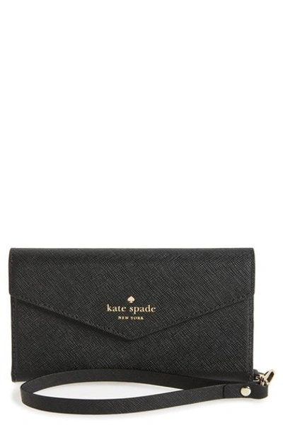 Shop Kate Spade Iphone 7 Leather Wristlet In Black