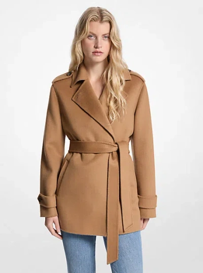 Michael Kors Double Face Wool Blend Crop Trench Coat In Brown