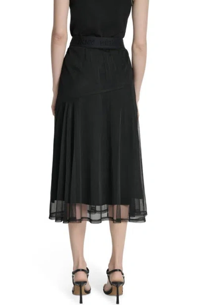 Dkny Women's Layered Mesh Logo-tape Midi Skirt In Black
