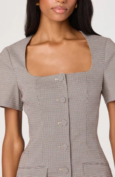Astr The Label Houndstooth Short Sleeve Button-up Minidress In Gray