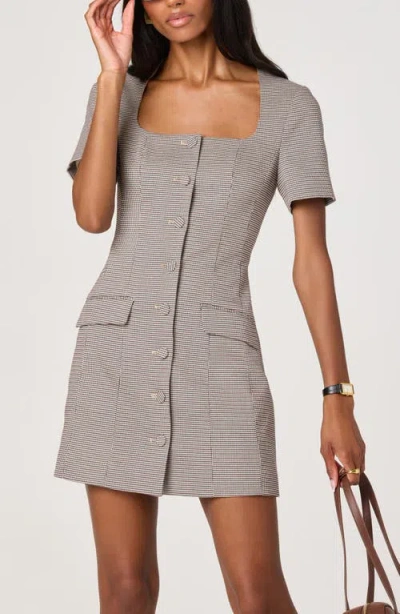 Astr The Label Houndstooth Short Sleeve Button-up Minidress In Gray
