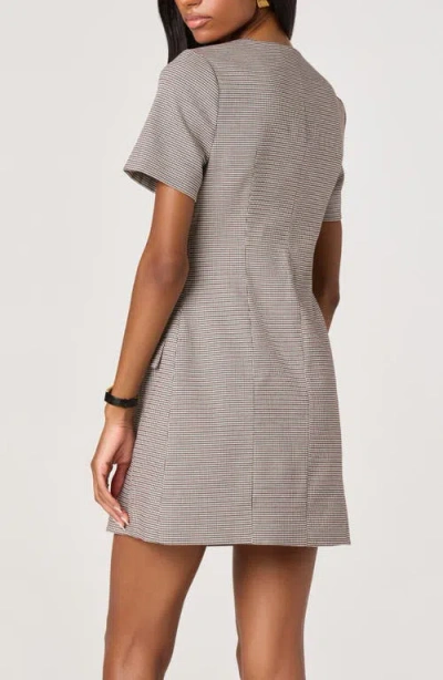 Astr The Label Houndstooth Short Sleeve Button-up Minidress In Gray