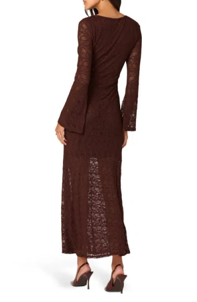 Astr The Label Long Sleeve Lace A-line Maxi Dress In Brown