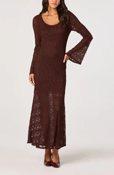 Astr The Label Long Sleeve Lace A-line Maxi Dress In Brown