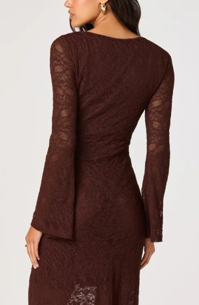 Astr The Label Long Sleeve Lace A-line Maxi Dress In Brown