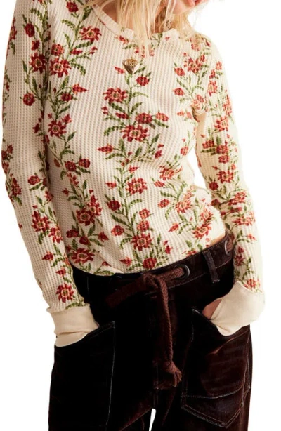 Free People Pretty Little Thermal Pullover In Sand Combo Folk Vine In Brown
