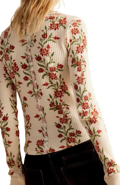 Free People Pretty Little Thermal Pullover In Sand Combo Folk Vine In Brown
