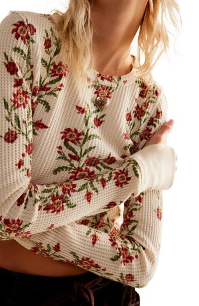 Free People Pretty Little Thermal Pullover In Sand Combo Folk Vine In Brown