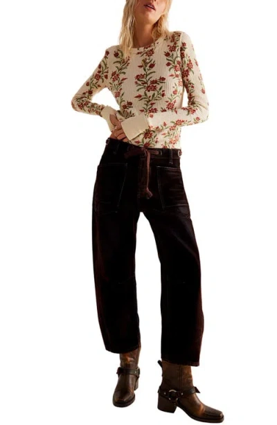 Free People Pretty Little Thermal Pullover In Sand Combo Folk Vine In Brown