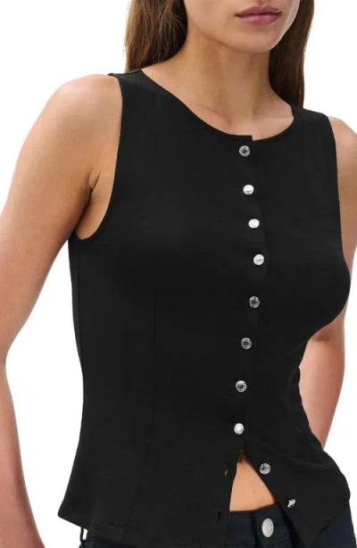 Rag & Bone The Knit Boat Neck Button Front Tank In Black