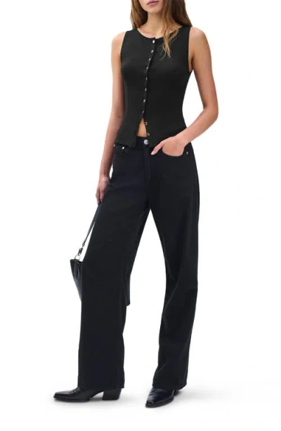 Rag & Bone The Knit Boat Neck Button Front Tank In Black