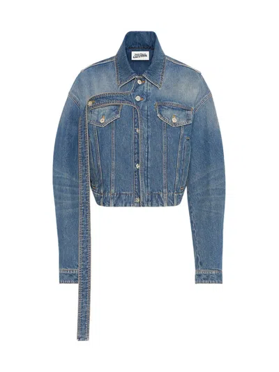 Jean Paul Gaultier Cropped Oversized Denim Jacket With Classic Collar In Blue