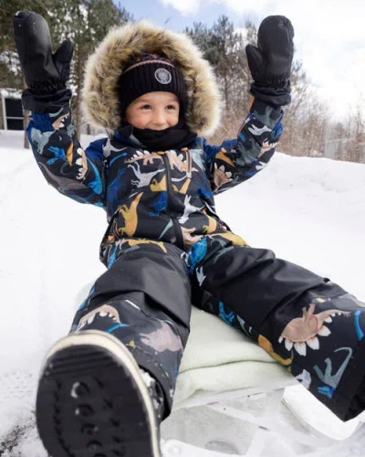 Deux Par Deux One-piece Play Snowsuit Dinosaur In Blue