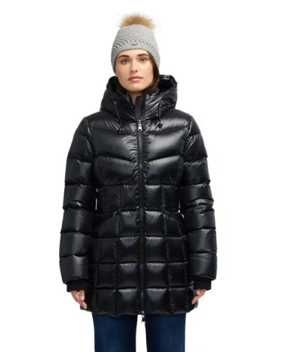 Pajar Zola Box Quilt Mid-length Puffer With Fixed Hood In Black