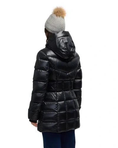 Pajar Zola Box Quilt Mid-length Puffer With Fixed Hood In Black