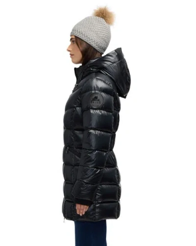 Pajar Zola Box Quilt Mid-length Puffer With Fixed Hood In Black