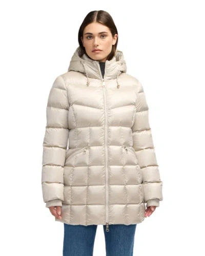 Pajar Zola Box Quilt Mid-length Puffer With Fixed Hood In Neutral