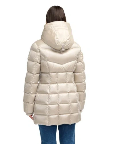 Pajar Zola Box Quilt Mid-length Puffer With Fixed Hood In Neutral