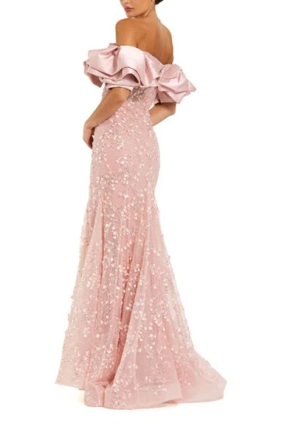 Mac Duggal Beaded Applique Off The Shoulder Mermaid Gown In Multi