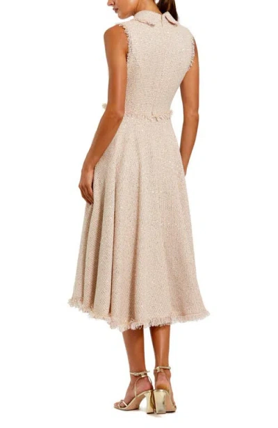 Mac Duggal Boucle Sleeveless Collared Button Up Midi Dress In Neutral