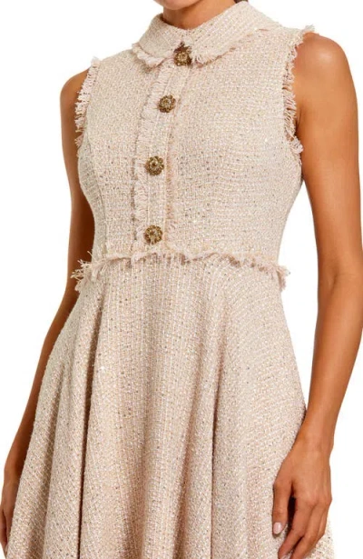 Mac Duggal Boucle Sleeveless Collared Button Up Midi Dress In Neutral