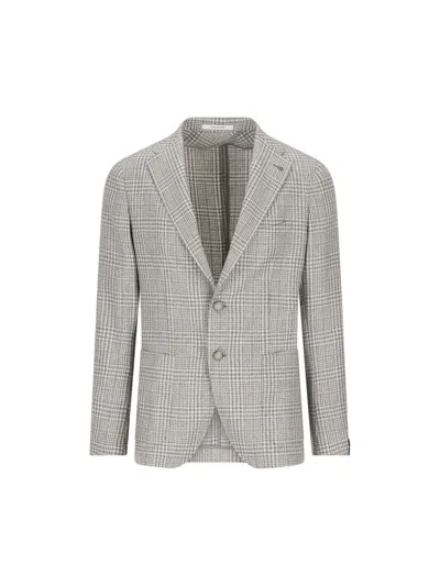 Tagliatore Checked Buttoned Blazer In Gray
