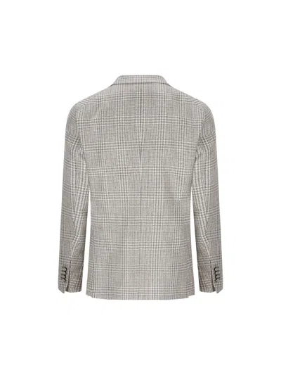 Tagliatore Checked Buttoned Blazer In Gray