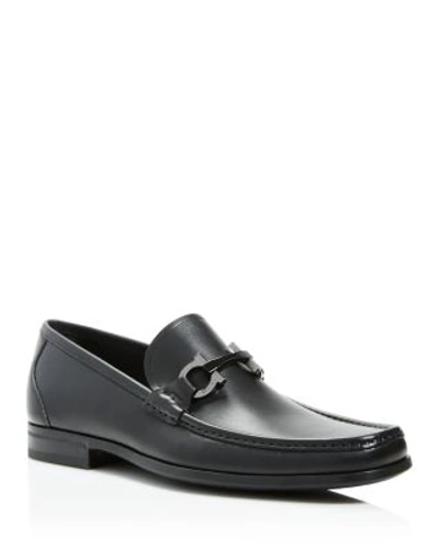 Ferragamo Men's Grandioso Calfskin Leather Loafers With Double Gancini Bit In Black