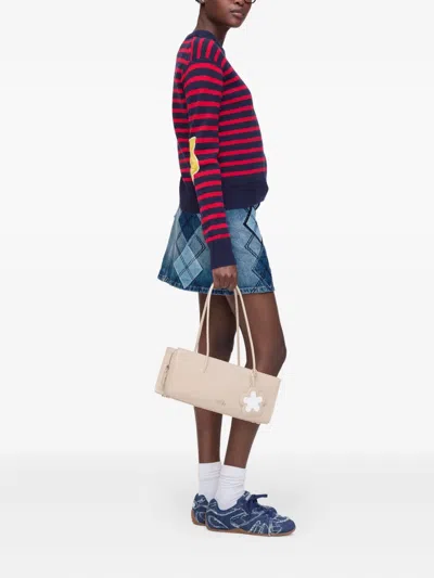 Marc Jacobs Striped-pattern Flower-embellished Sweater In Blue