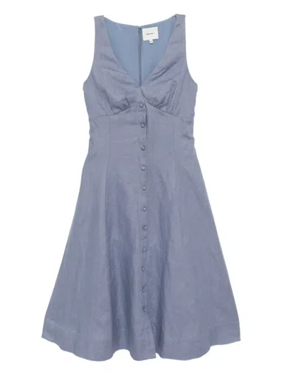 Reformation Sebastien Button Front Linen Midi Dress In Blue
