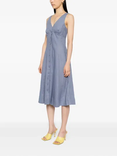 Reformation Sebastien Button Front Linen Midi Dress In Blue