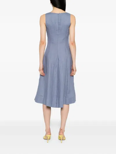 Reformation Sebastien Button Front Linen Midi Dress In Blue