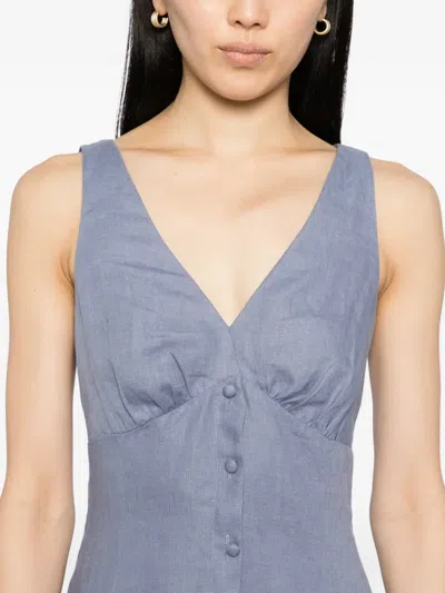 Reformation Sebastien Button Front Linen Midi Dress In Blue