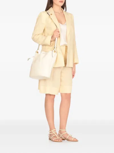 Furla Drawstring Leather Shoulder Bag In White