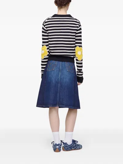 Marc Jacobs Striped Pattern Sweater With Floral Embellishments In Multi