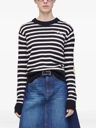Marc Jacobs Striped Pattern Sweater With Floral Embellishments In Multi