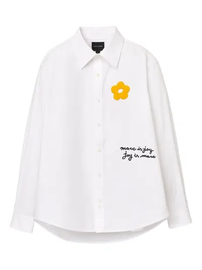 Marc Jacobs Marc Is Joy Flocked Daisy Cotton Poplin Button-up Shirt In White