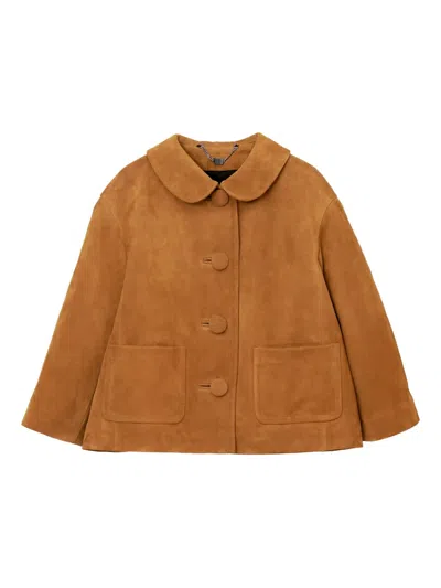 Marc Jacobs Doll Peter Pan-collar Suede Jacket In Brown