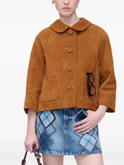 Marc Jacobs Doll Peter Pan-collar Suede Jacket In Brown