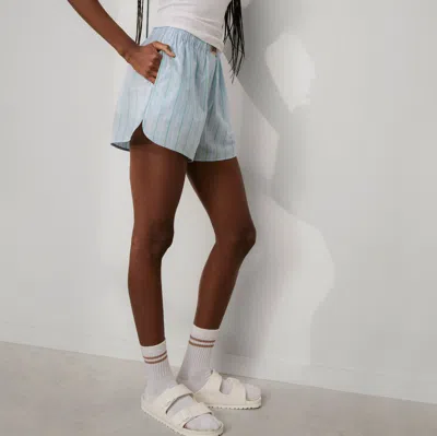 Lunya Airy Cotton Curved Hem Boxer Azure Stripe In Blue