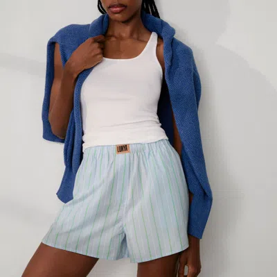 Lunya Airy Cotton Curved Hem Boxer Azure Stripe In Blue