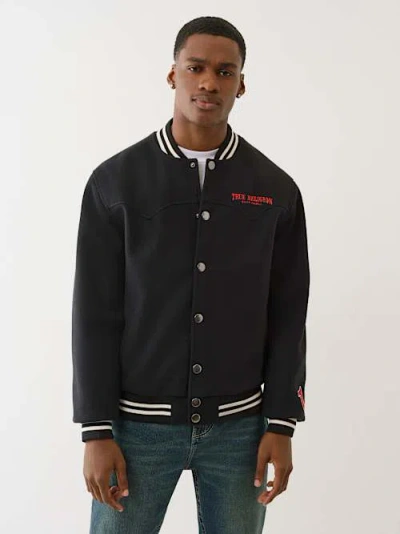 True Religion Men's Western Wool Varsity Jacket In Black