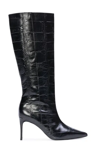 Black Suede Studio Ember Croc-effect Leather Boots In Black