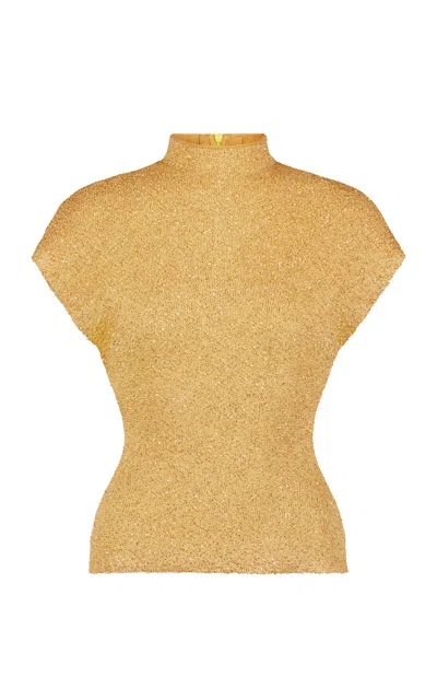 Lela Rose Sequin Merino Wool-blend Top In Gold