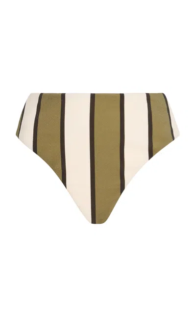 Zulu & Zephyr Striped High-rise Bikini Brief In Green