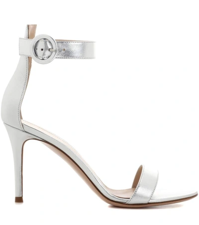 Shop Gianvito Rossi Portofino 85 Leather Sandals In Silver