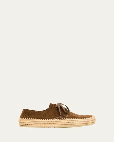 Loewe Men Rio Lace-up Shoes In Suede And Raffia In Brown